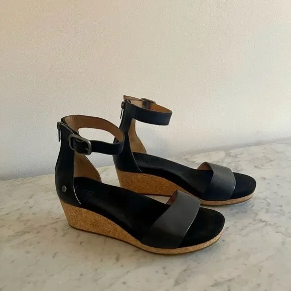 UGG Zoe Il Leather Wedge Cork Sandals sz 9 - Picture 3 of 9